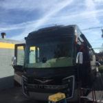 RV windshield being repaired
